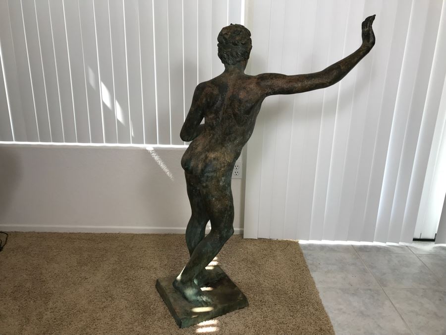 Metal Sculpture Statue Of Nude Boy Holding Out One Hand (Signifying Stop) And Holding A Bullet In Other Signature Illegible [Photo 23]