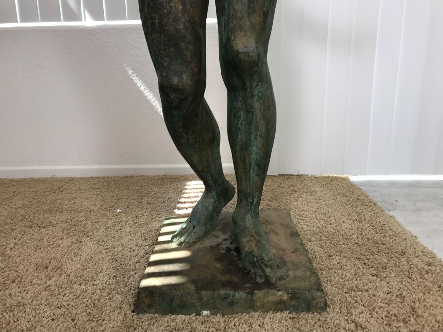 Metal Sculpture Statue Of Nude Boy Holding Out One Hand (Signifying Stop) And Holding A Bullet In Other Signature Illegible [Photo 21]