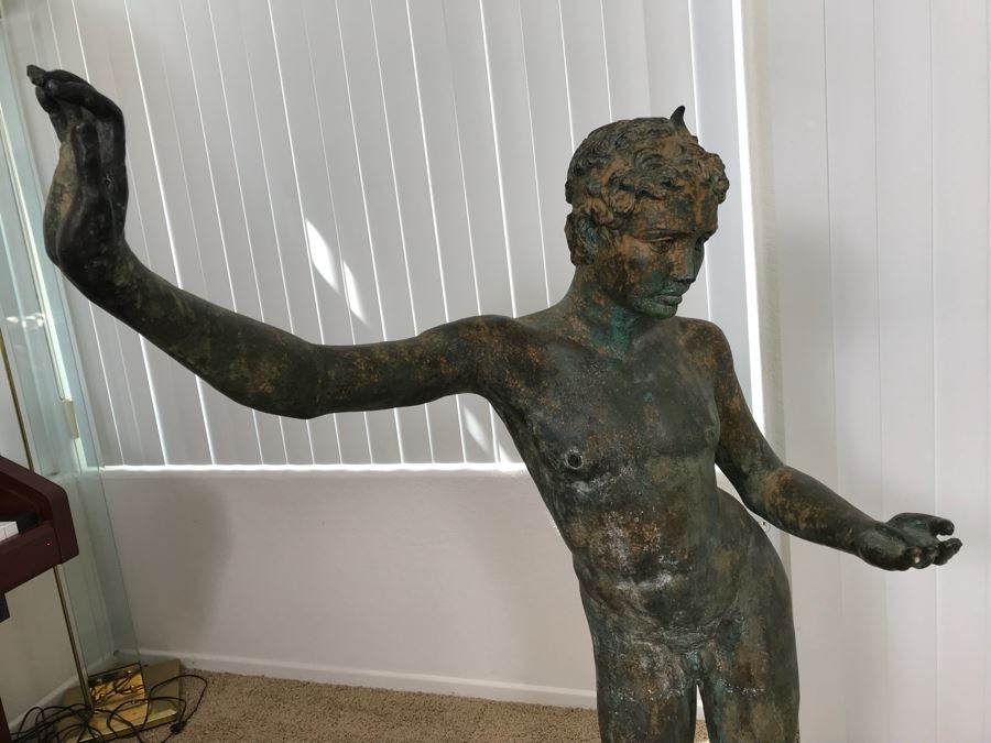 Metal Sculpture Statue Of Nude Boy Holding Out One Hand (Signifying Stop) And Holding A Bullet In Other Signature Illegible [Photo 15]
