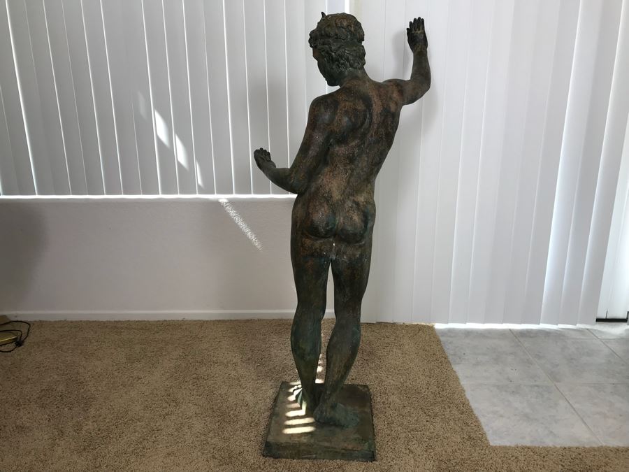 Metal Sculpture Statue Of Nude Boy Holding Out One Hand (Signifying Stop) And Holding A Bullet In Other Signature Illegible [Photo 26]