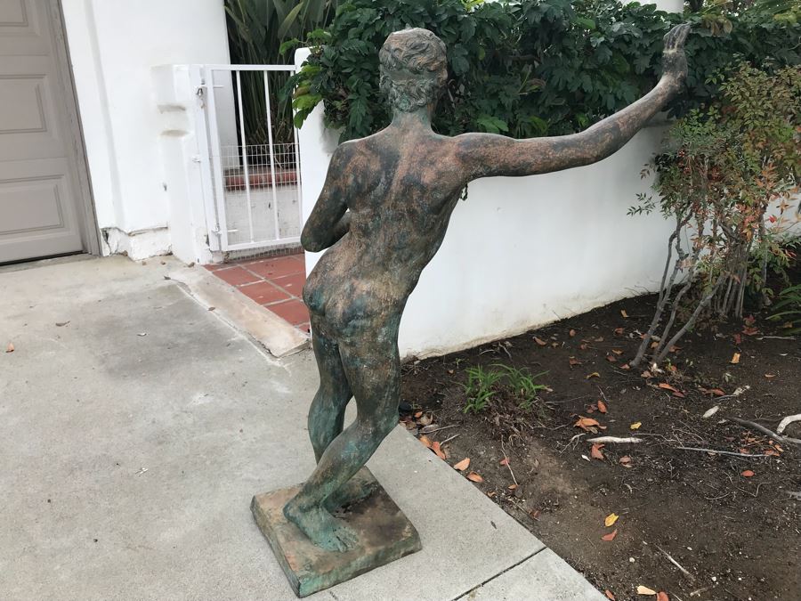 Metal Sculpture Statue Of Nude Boy Holding Out One Hand (Signifying Stop) And Holding A Bullet In Other Signature Illegible [Photo 11]