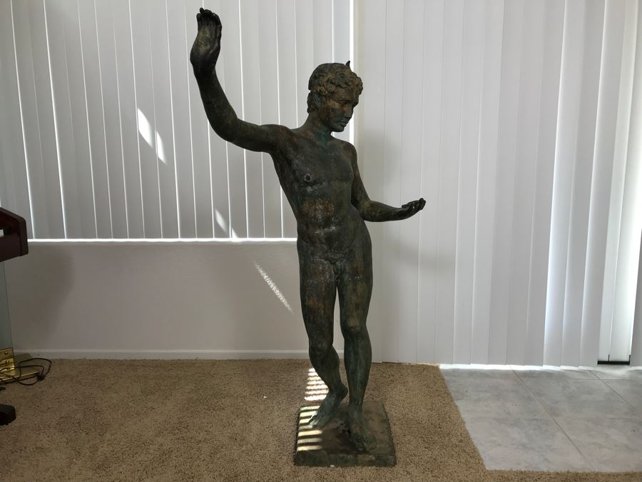 Metal Sculpture Statue Of Nude Boy Holding Out One Hand (Signifying Stop) And Holding A Bullet In Other Signature Illegible [Photo 14]