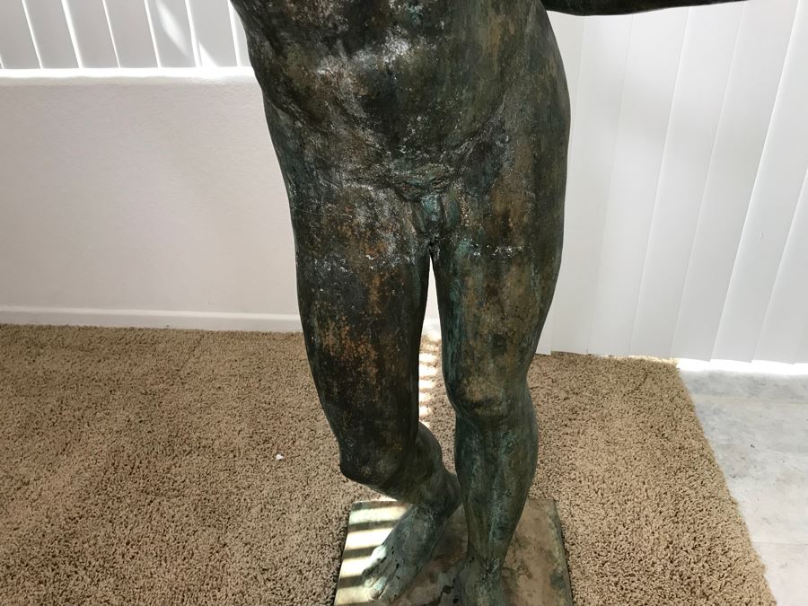 Metal Sculpture Statue Of Nude Boy Holding Out One Hand (Signifying Stop) And Holding A Bullet In Other Signature Illegible [Photo 20]