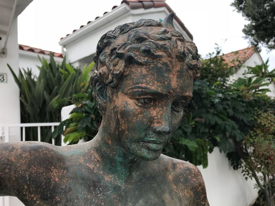 Metal Sculpture Statue Of Nude Boy Holding Out One Hand (Signifying Stop) And Holding A Bullet In Other Signature Illegible [Photo 3]