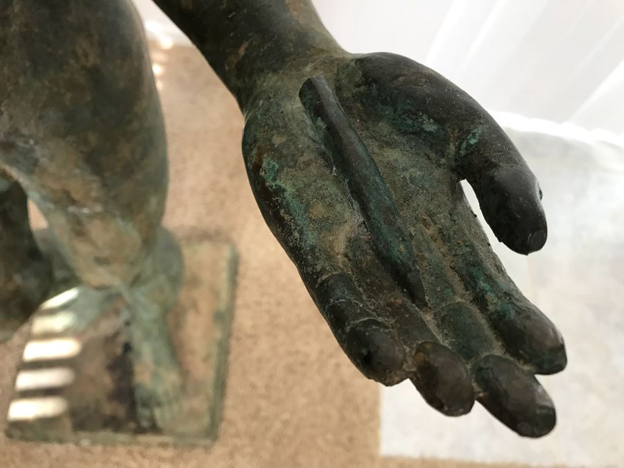 Metal Sculpture Statue Of Nude Boy Holding Out One Hand (Signifying Stop) And Holding A Bullet In Other Signature Illegible [Photo 18]