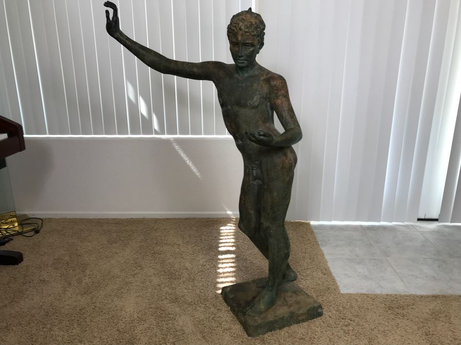 Metal Sculpture Statue Of Nude Boy Holding Out One Hand (Signifying Stop) And Holding A Bullet In Other Signature Illegible [Photo 28]