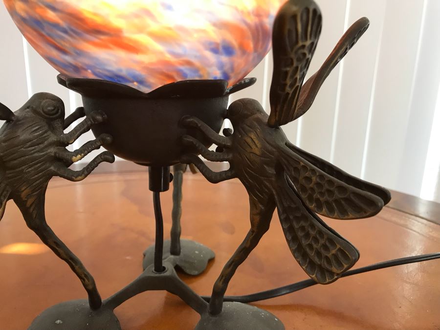 Contemporary Metal Table Lamp With Marbleized Glass Ball Shade [Photo 6]