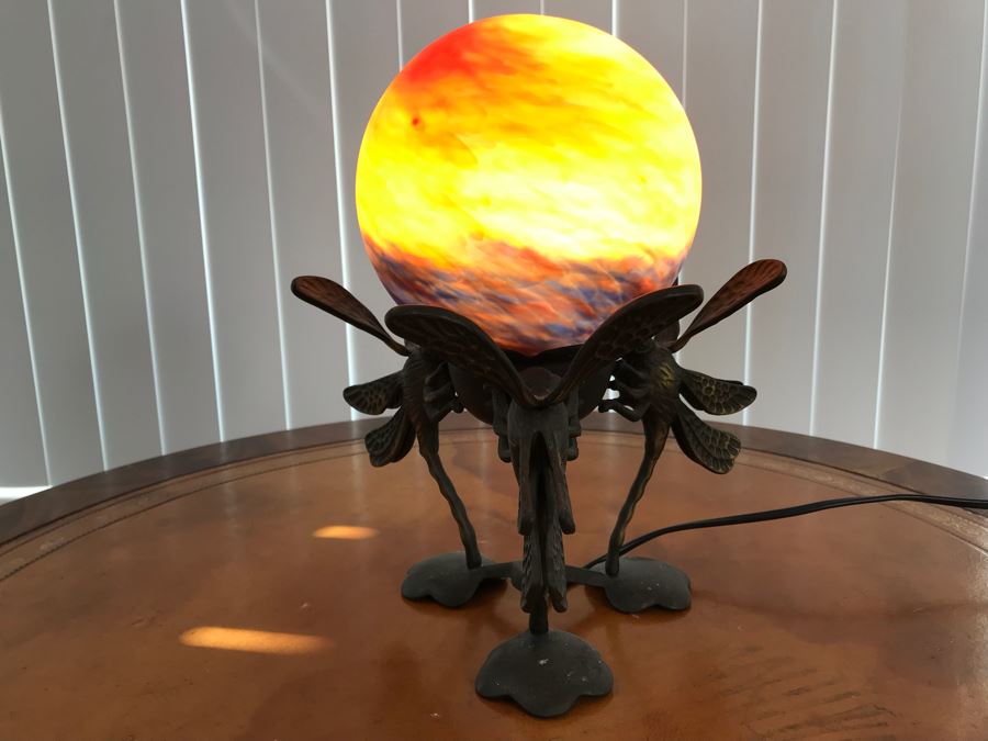 Contemporary Metal Table Lamp With Marbleized Glass Ball Shade [Photo 7]