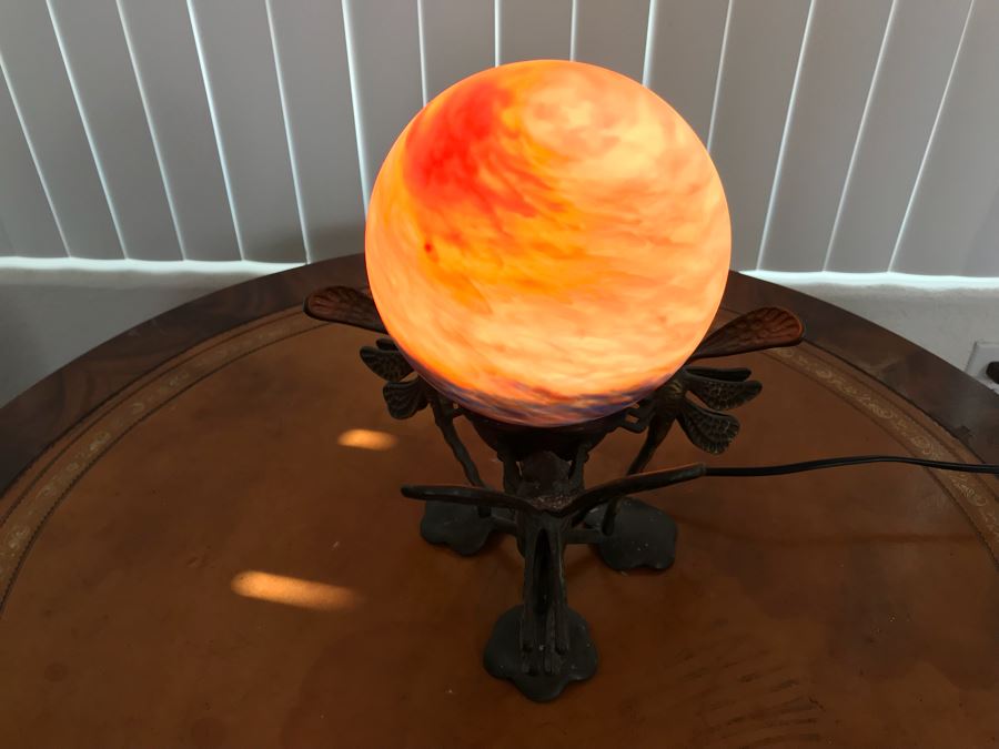 Contemporary Metal Table Lamp With Marbleized Glass Ball Shade [Photo 9]