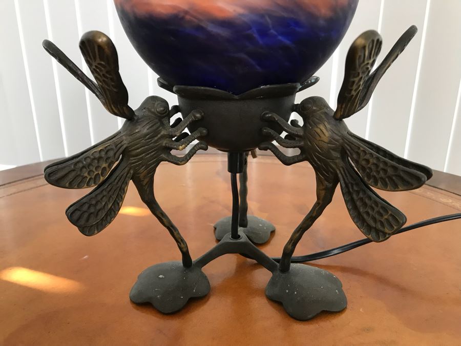 Contemporary Metal Table Lamp With Marbleized Glass Ball Shade [Photo 11]