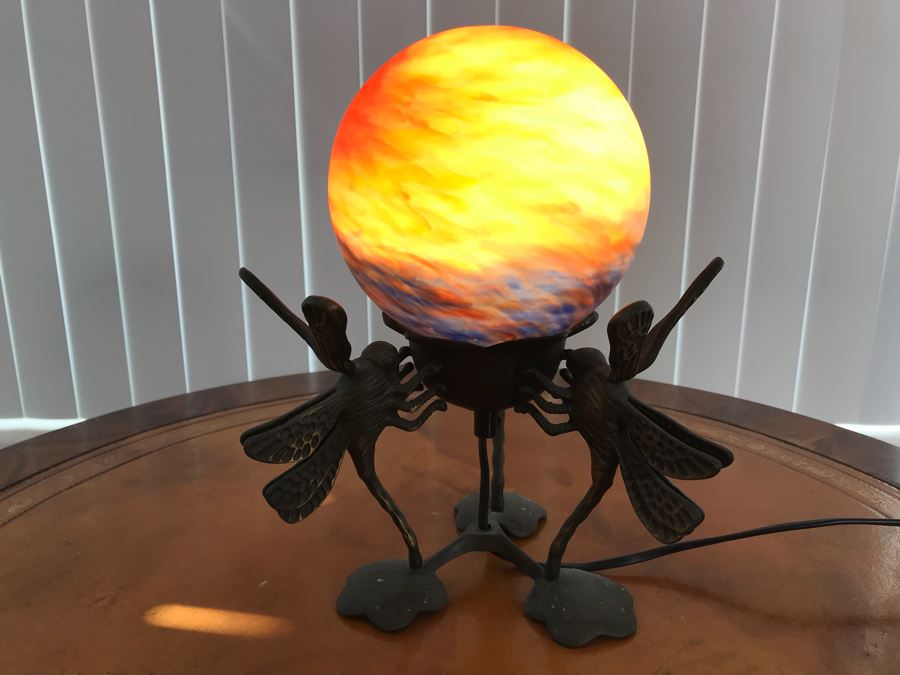 Contemporary Metal Table Lamp With Marbleized Glass Ball Shade [Photo 2]