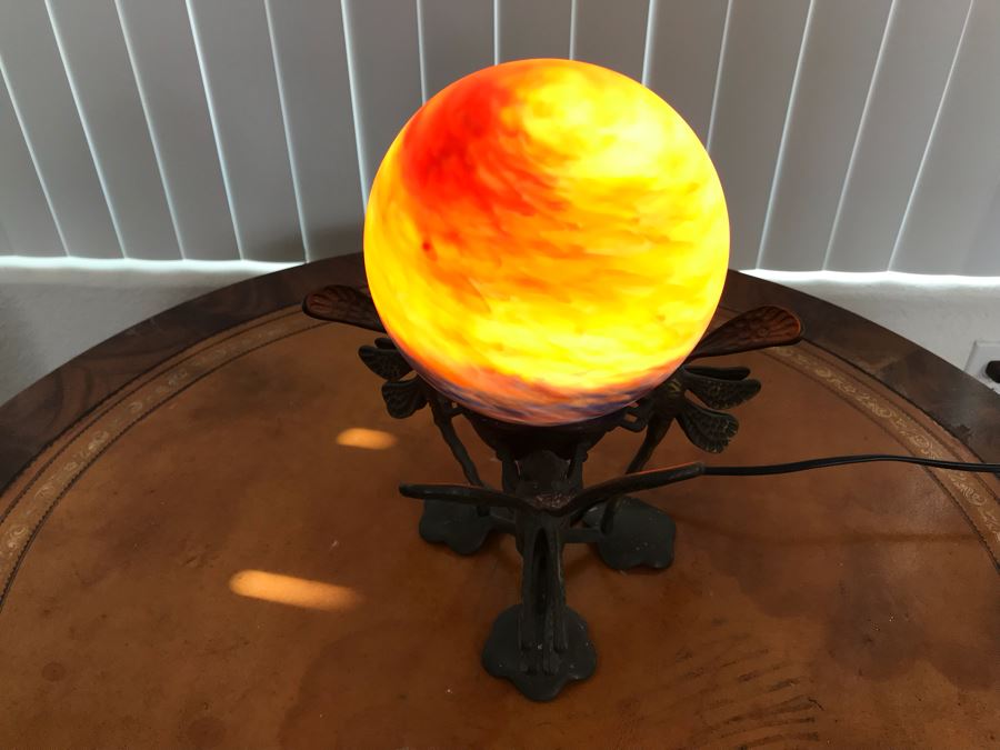 Contemporary Metal Table Lamp With Marbleized Glass Ball Shade [Photo 8]
