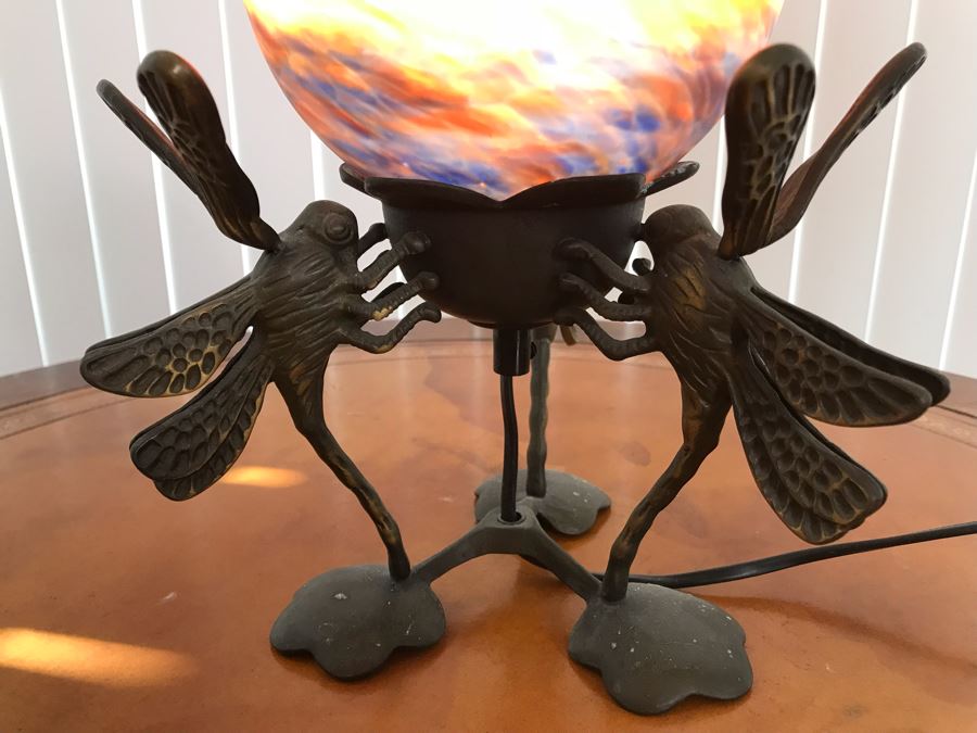 Contemporary Metal Table Lamp With Marbleized Glass Ball Shade [Photo 4]