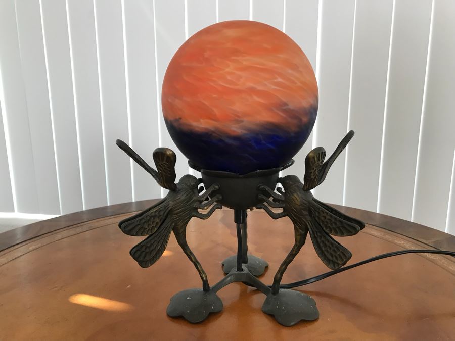 Contemporary Metal Table Lamp With Marbleized Glass Ball Shade [Photo 10]