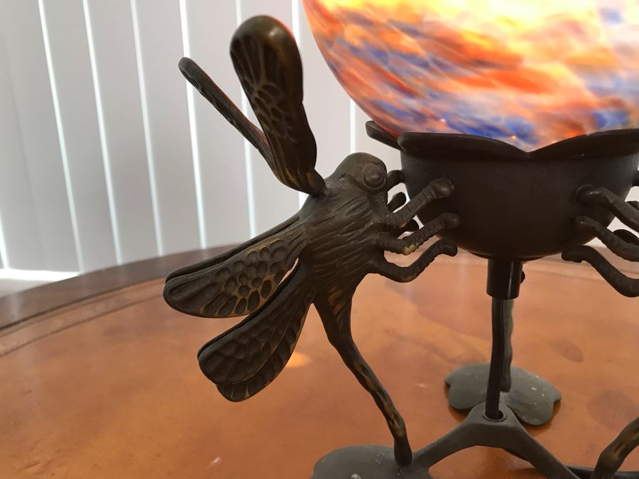 Contemporary Metal Table Lamp With Marbleized Glass Ball Shade [Photo 5]