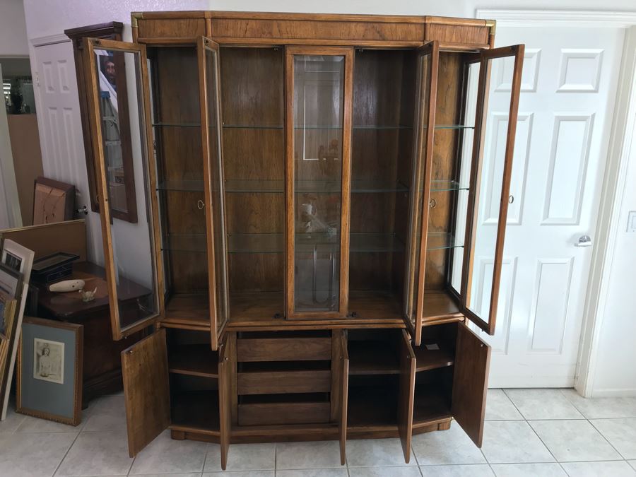 Drexel Wooden China Display Cabinet With Brass Hardware [Photo 7]