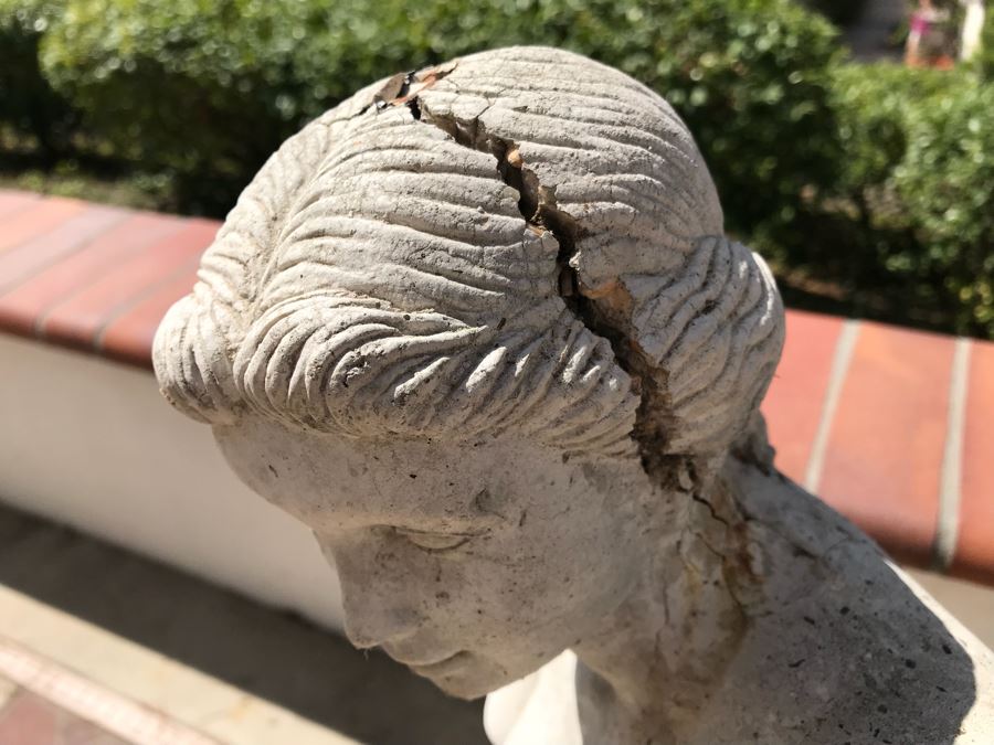 Vintage Garden Statue Of Woman Signed C Paul (Note Crack Across Head In Photos) [Photo 3]