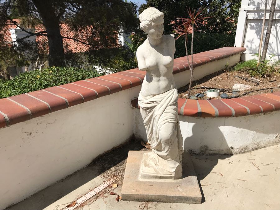 Vintage Garden Statue Of Woman Signed C Paul (Note Crack Across Head In Photos)