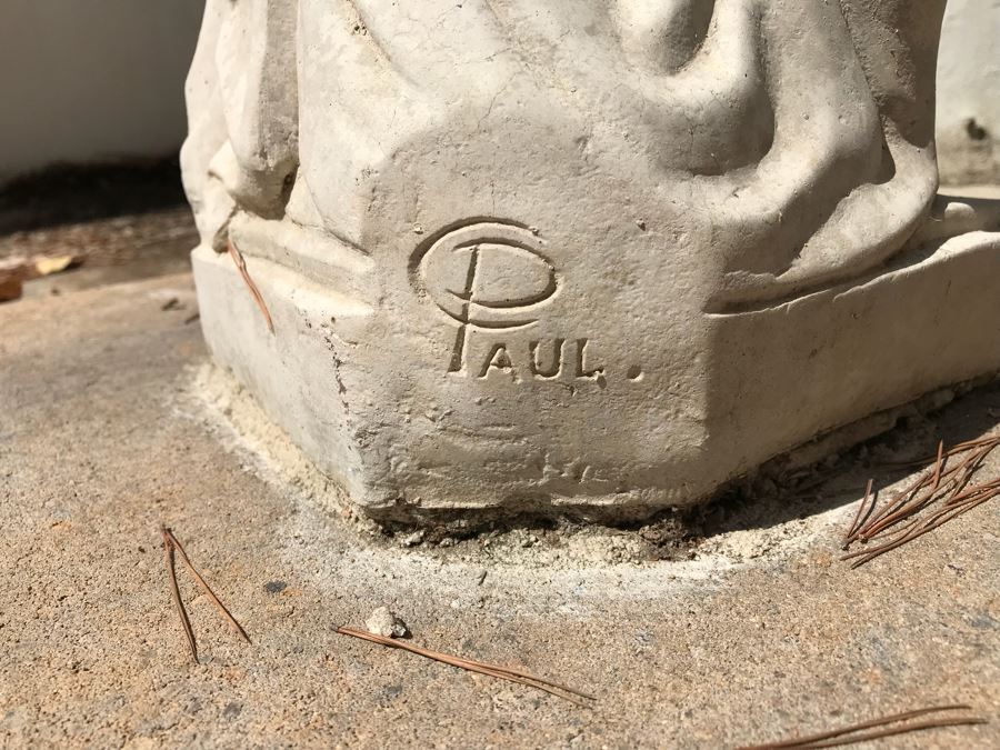 Vintage Garden Statue Of Woman Signed C Paul (Note Crack Across Head In Photos) [Photo 9]