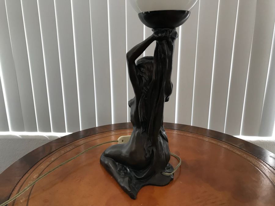 Painted Resin Table Lamp Of Nude Woman Holding Light [Photo 5]