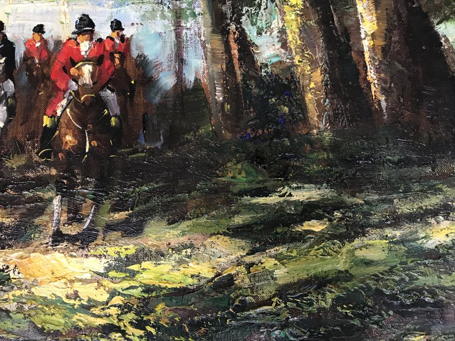 Original German Oil Painting By Waldeck Of Horses Running Through Woods 36' X 32' [Photo 7]