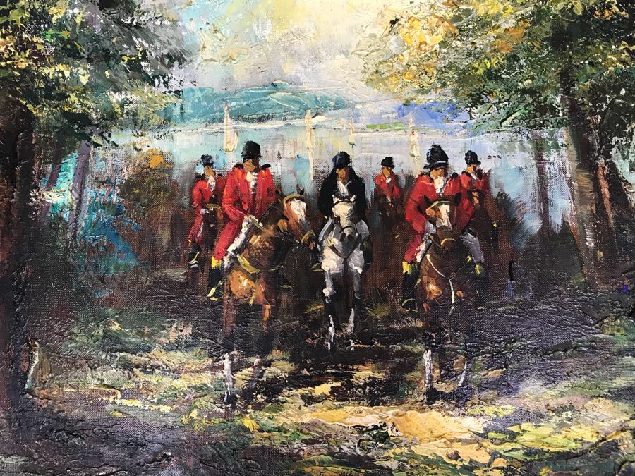 Original German Oil Painting By Waldeck Of Horses Running Through Woods 36' X 32' [Photo 2]