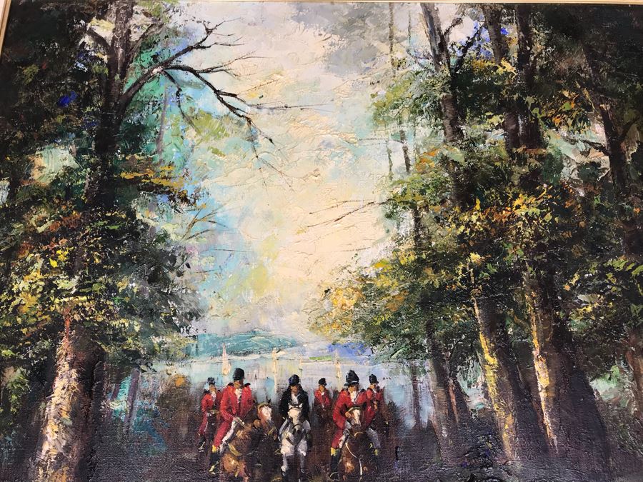 Original German Oil Painting By Waldeck Of Horses Running Through Woods 36' X 32' [Photo 11]