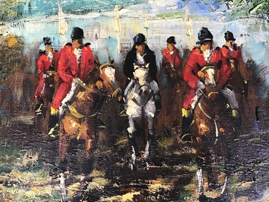 Original German Oil Painting By Waldeck Of Horses Running Through Woods 36' X 32' [Photo 6]