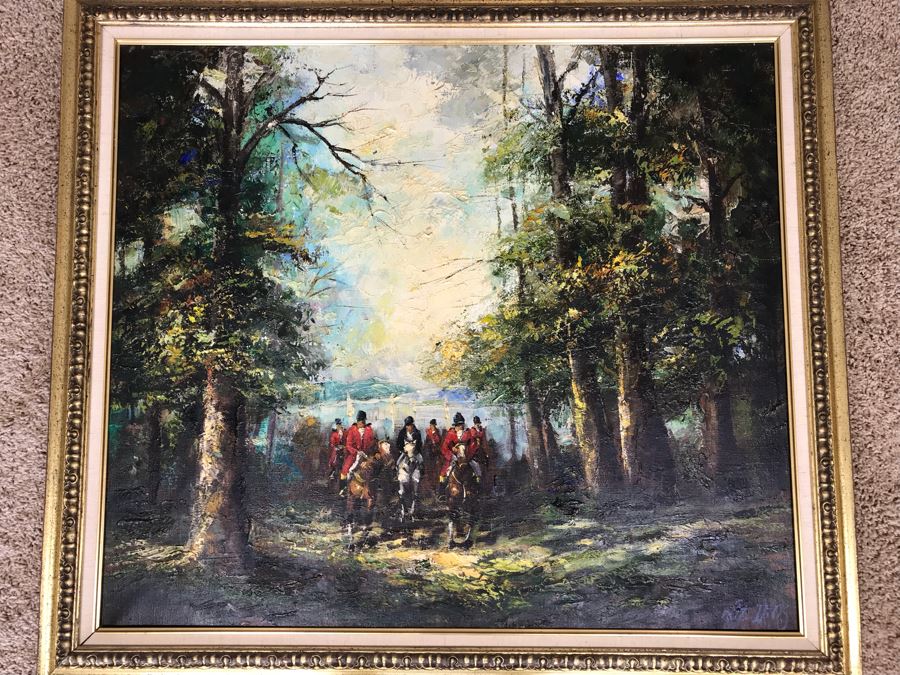 Original German Oil Painting By Waldeck Of Horses Running Through Woods 36' X 32' [Photo 4]