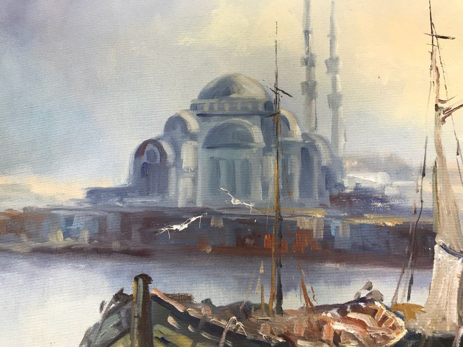 Original Oil Painting Of Harbor Scene By Val 29' X 21' [Photo 5]