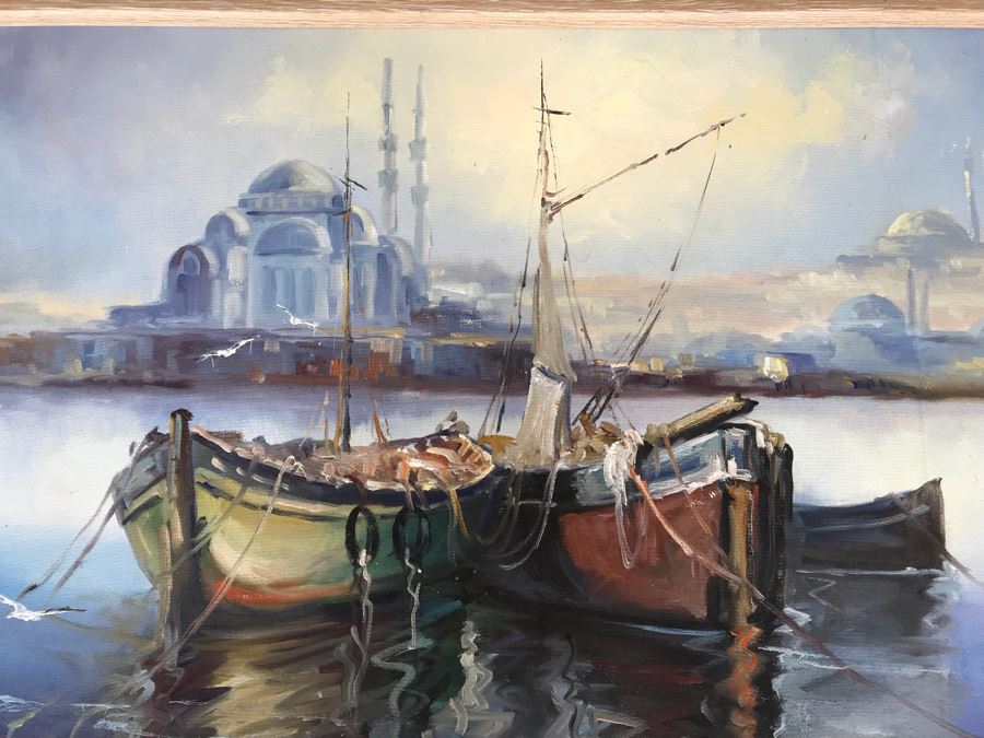 Original Oil Painting Of Harbor Scene By Val 29' X 21' [Photo 4]