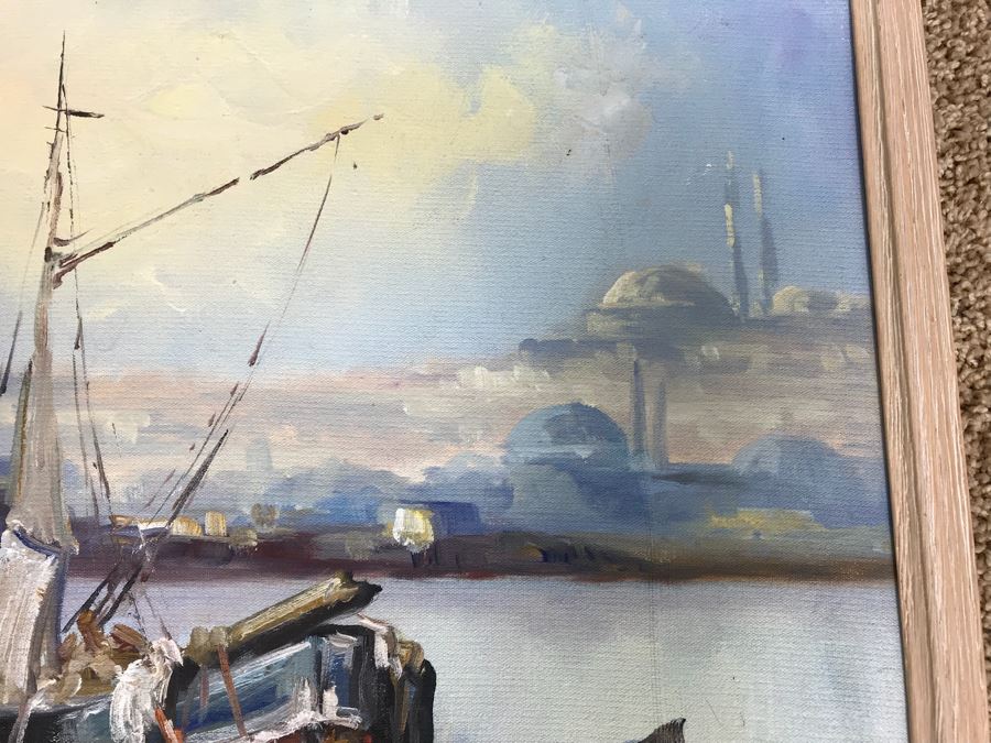 Original Oil Painting Of Harbor Scene By Val 29' X 21' [Photo 6]