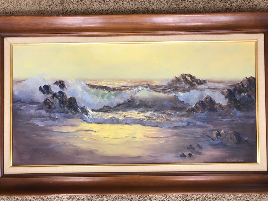 Original Mid-Century 1964 Oil Painting Of Ocean Scene Signed By Verla Williams 43' X 25' [Photo 2]