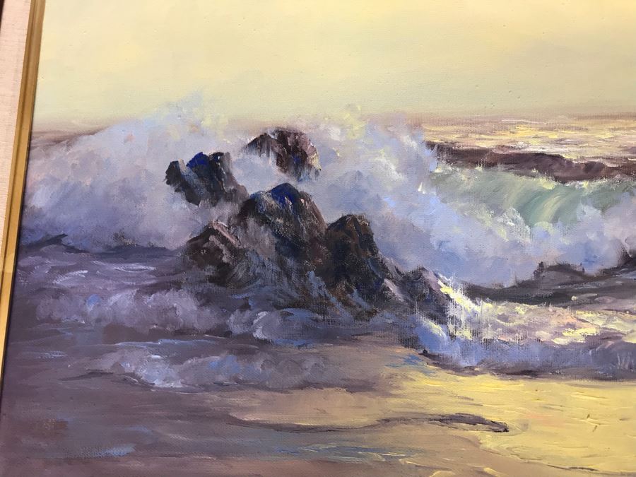 Original Mid-Century 1964 Oil Painting Of Ocean Scene Signed By Verla Williams 43' X 25' [Photo 9]