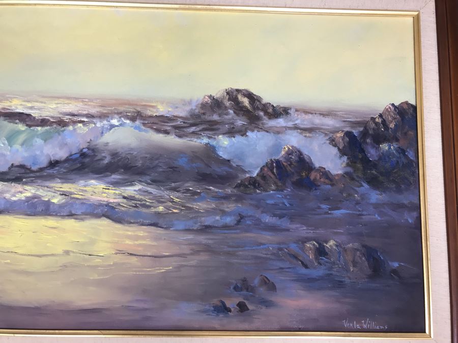 Original Mid-Century 1964 Oil Painting Of Ocean Scene Signed By Verla Williams 43' X 25' [Photo 5]