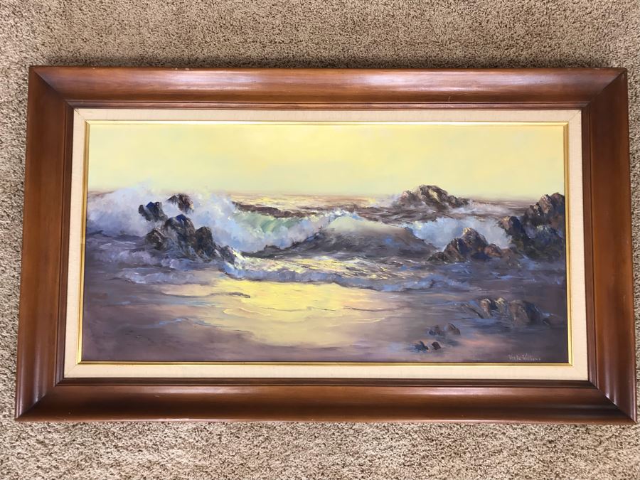 Original Mid-Century 1964 Oil Painting Of Ocean Scene Signed By Verla Williams 43' X 25'