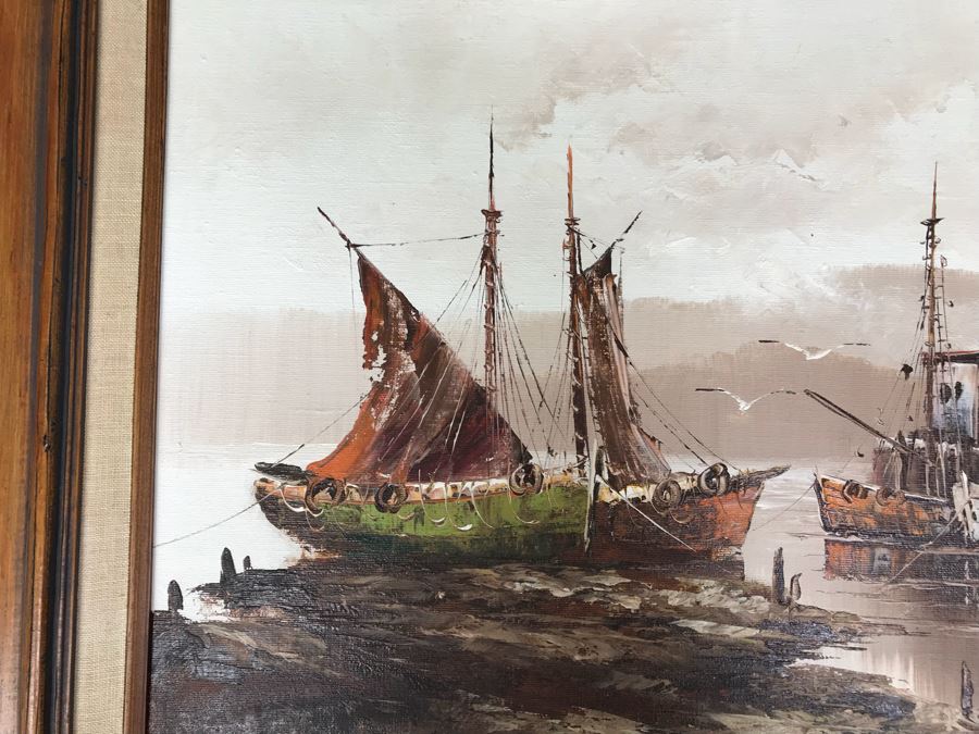 Original Oil Painting Seascape By P. Stirrat 29' X 24' [Photo 3]