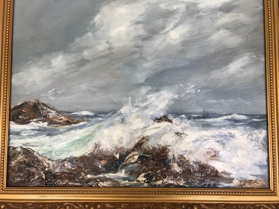 Vintage 1964 Original Oil Painting Seascape Signed On Back Angela Steen Stein Steer Stern [Photo 3]