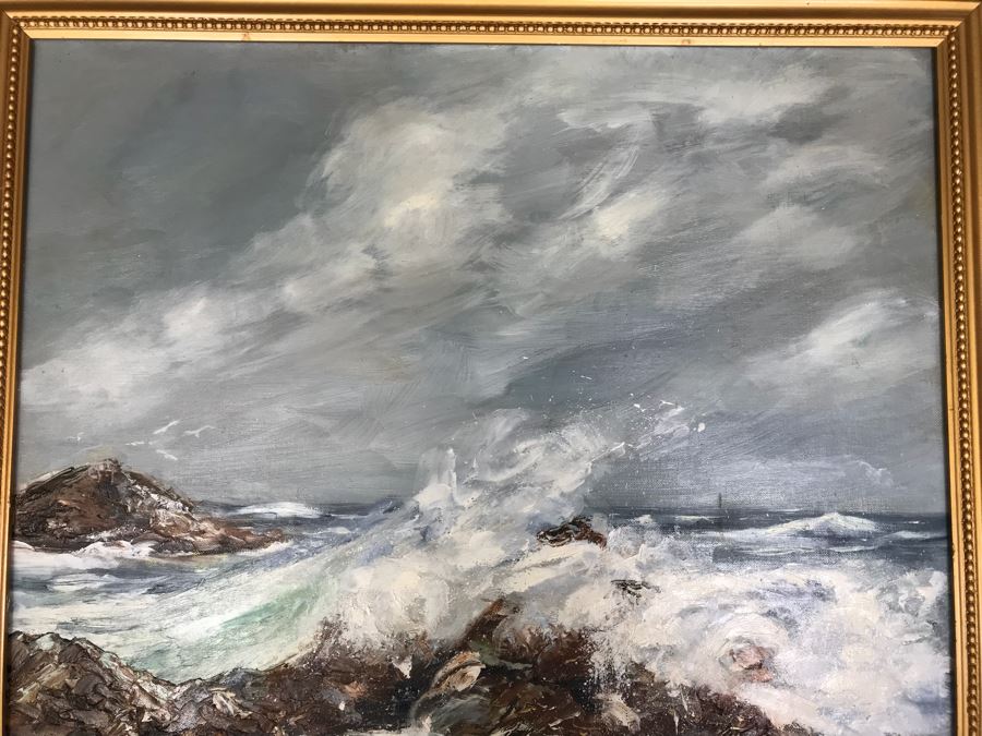 Vintage 1964 Original Oil Painting Seascape Signed On Back Angela Steen Stein Steer Stern [Photo 4]