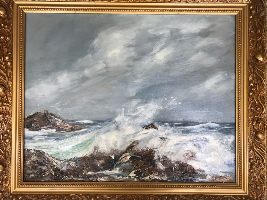 Vintage 1964 Original Oil Painting Seascape Signed On Back Angela Steen Stein Steer Stern [Photo 2]