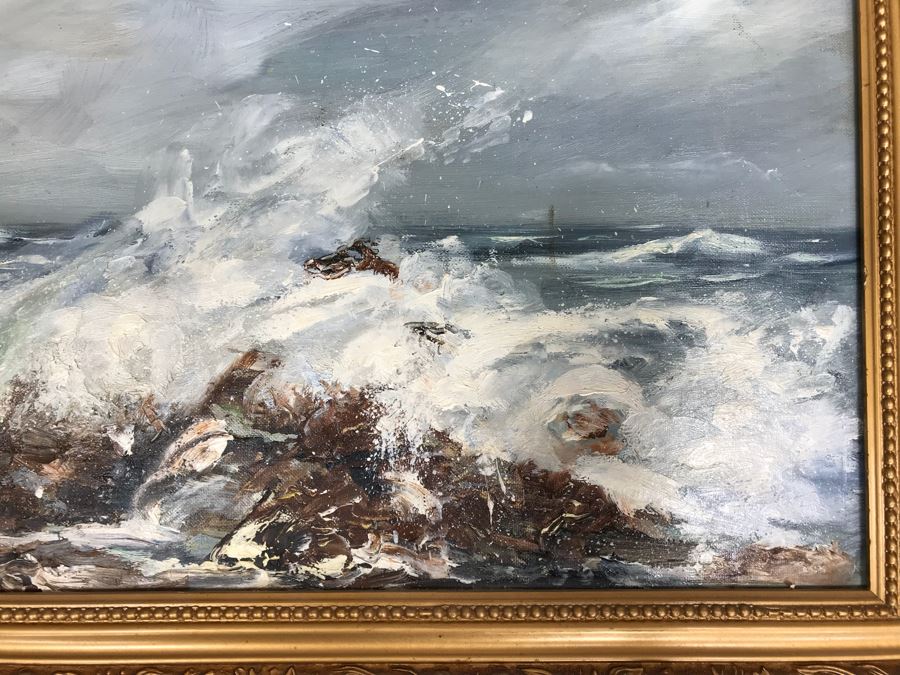 Vintage 1964 Original Oil Painting Seascape Signed On Back Angela Steen Stein Steer Stern [Photo 6]