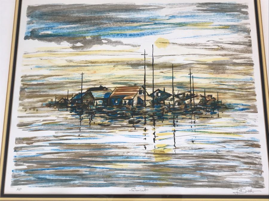 Pencil Signed Artist Proof Lithograph Titled 'Sunset' By L. Brett 31' X 27'