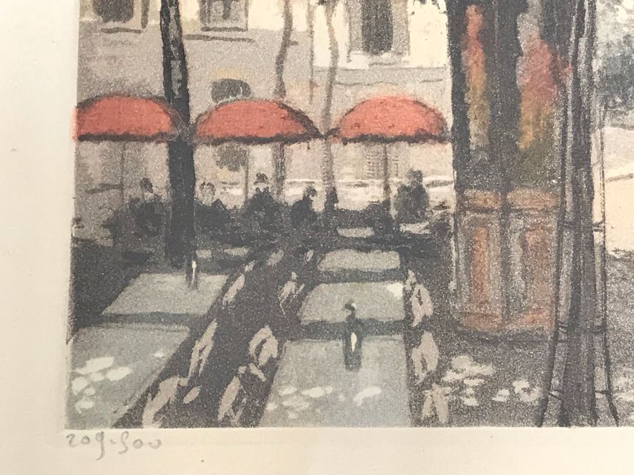 Vintage Etching In Color By H. Tourneur Paris Montmartre The Tertre Place 13' X 10' [Photo 5]