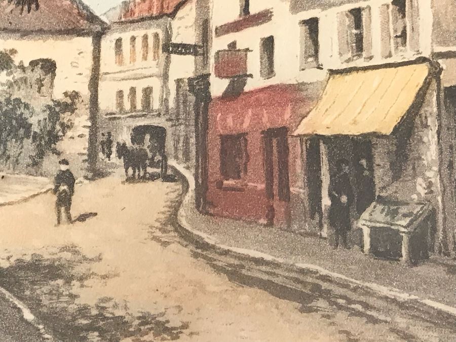 Vintage Etching In Color By H. Tourneur Paris Montmartre The Tertre Place 13' X 10' [Photo 6]