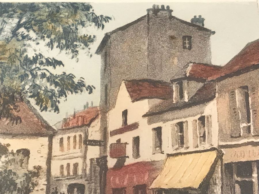 Vintage Etching In Color By H. Tourneur Paris Montmartre The Tertre Place 13' X 10' [Photo 7]