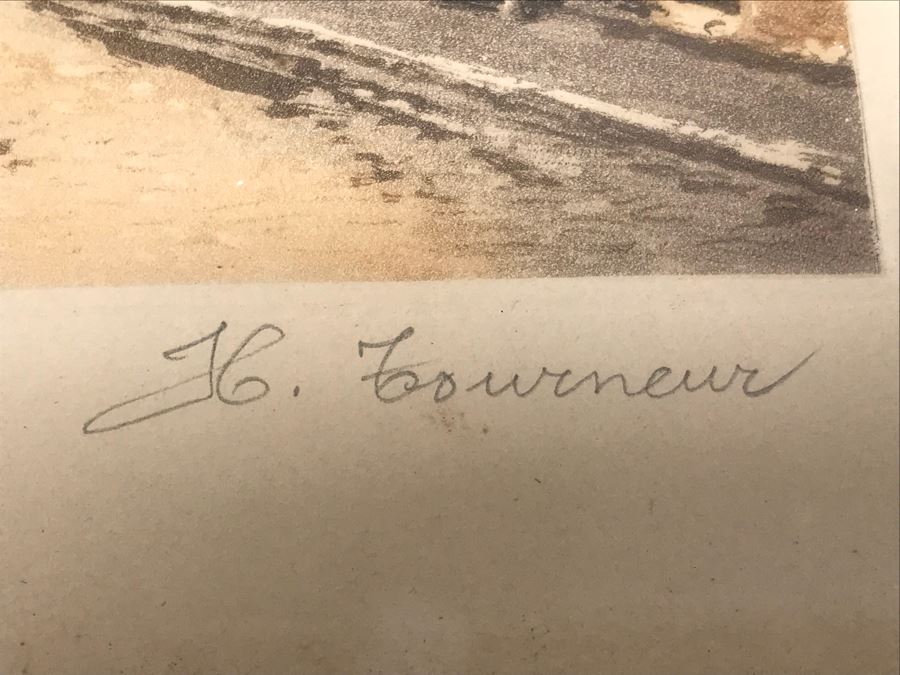 Vintage Etching In Color By H. Tourneur Paris Montmartre The Tertre Place 13' X 10' [Photo 3]