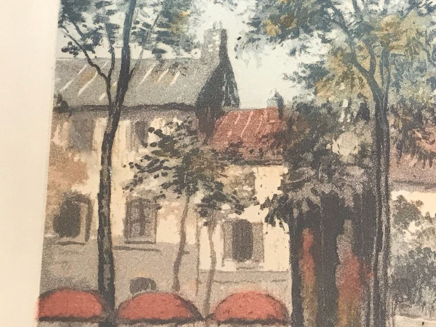 Vintage Etching In Color By H. Tourneur Paris Montmartre The Tertre Place 13' X 10' [Photo 8]