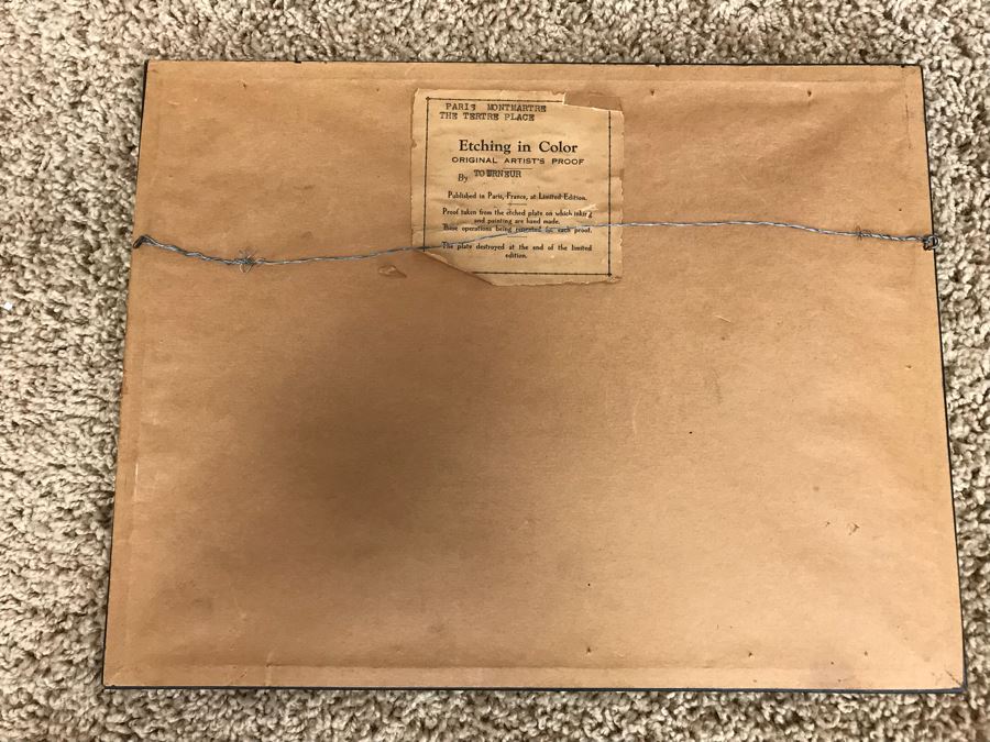 Vintage Etching In Color By H. Tourneur Paris Montmartre The Tertre Place 13' X 10' [Photo 9]