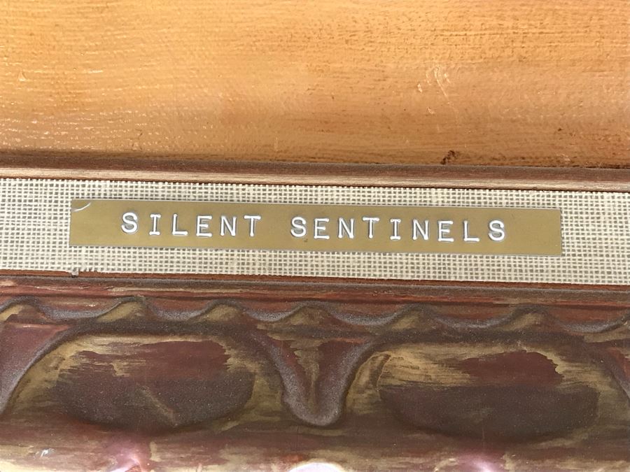 Original Mid-Century Painting By Noni Doros Titled 'Silent Sentinels' 28' X 40' [Photo 8]