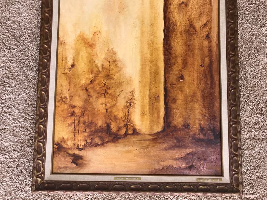 Original Mid-Century Painting By Noni Doros Titled 'Silent Sentinels' 28' X 40' [Photo 3]